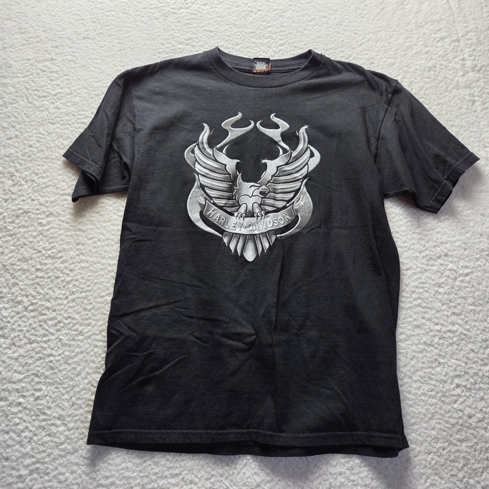 Vintage Harley-Davidson Shirt Mens Large Black Eagle Graphic Brighton MI USA Tee